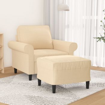 vidaXL Fotoliu canapea cu taburet, crem, 60 cm, material textil