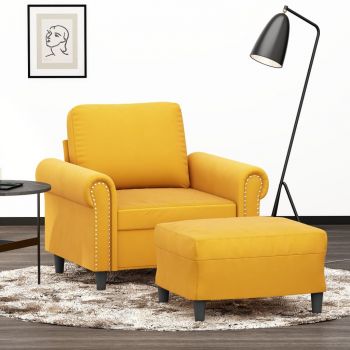 vidaXL Fotoliu canapea cu taburet, galben deschis, 60 cm, catifea
