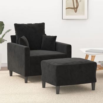 vidaXL Fotoliu canapea cu taburet, negru, 60 cm, catifea