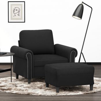 vidaXL Fotoliu canapea cu taburet, negru, 60 cm, catifea