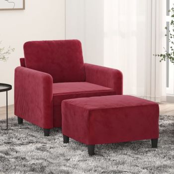 vidaXL Fotoliu canapea cu taburet, roșu vin, 60 cm, catifea