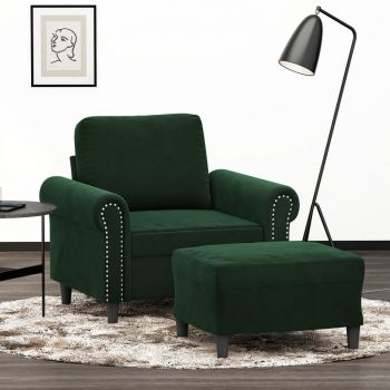 vidaXL Fotoliu canapea cu taburet, verde închis, 60 cm, catifea