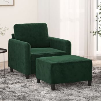vidaXL Fotoliu canapea cu taburet, verde închis, 60 cm, catifea
