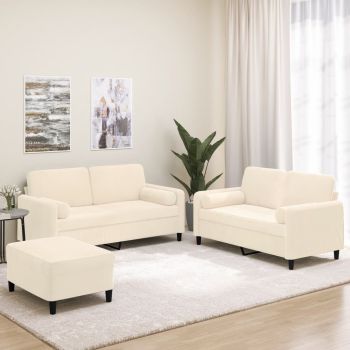 vidaXL Set canapea, perne/perne decorative, 3 piese, crem, catifea vidaXL Set canapea, perne/perne decorative, 3 piese, crem, catifea