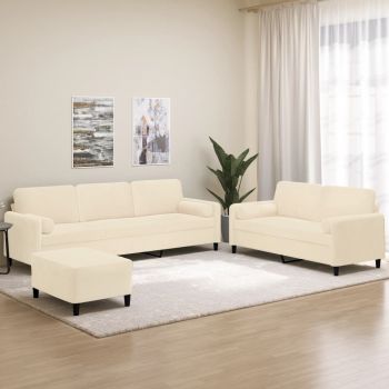 vidaXL Set canapea, perne/perne decorative, 3 piese, crem, catifea vidaXL Set canapea, perne/perne decorative, 3 piese, crem, catifea