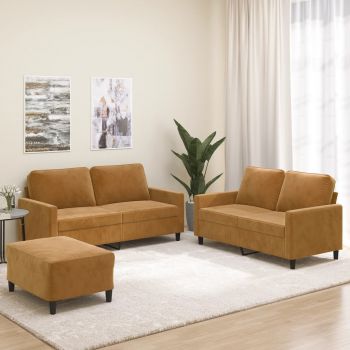 vidaXL Set de canapele cu perne, 3 piese, maro, catifea