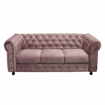 Canapea CHESTERFIELD fixa, 3 locuri, cu arcuri, roz, 210x90x80 cm
