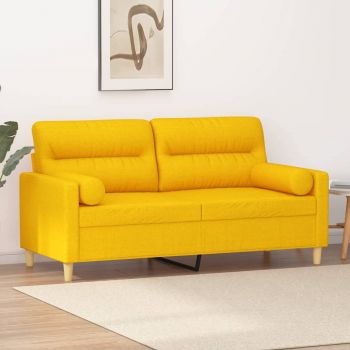 vidaXL Canapea 2 locuri cu perne&pernuțe galben deschis 140 cm textil
