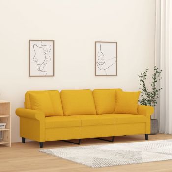 vidaXL Canapea 3 locuri cu perne&pernuțe galben deschis 180 cm textil