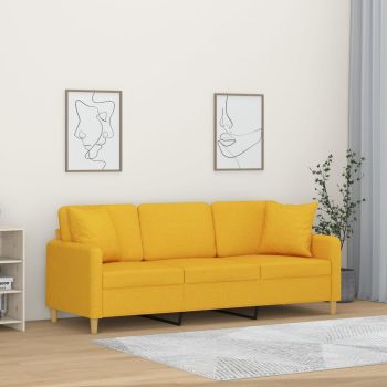 vidaXL Canapea 3 locuri cu perne&pernuțe galben deschis 180 cm textil