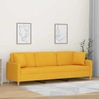 vidaXL Canapea 3 locuri cu perne&pernuțe galben deschis 210 cm textil