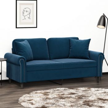 vidaXL Canapea cu 2 locuri cu perne&pernuțe, albastru, 140 cm, catifea