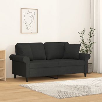 vidaXL Canapea cu 2 locuri cu perne&pernuțe negru 140 cm textil