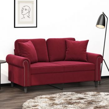 vidaXL Canapea cu 2 locuri cu perne&pernuțe, roșu vin 120 cm, catifea
