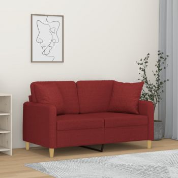vidaXL Canapea cu 2 locuri cu perne&pernuțe roșu vin 120 cm textil
