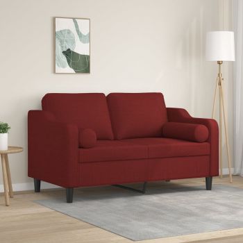 vidaXL Canapea cu 2 locuri cu perne&pernuțe roșu vin 120 cm textil