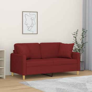 vidaXL Canapea cu 2 locuri cu perne&pernuțe roșu vin 140 cm textil