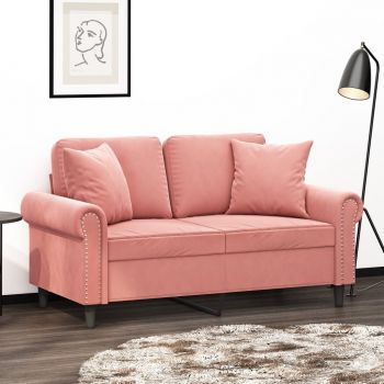 vidaXL Canapea cu 2 locuri cu perne&pernuțe, roz, 120 cm, catifea