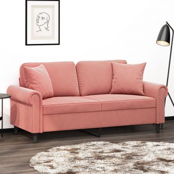 vidaXL Canapea cu 2 locuri cu perne&pernuțe, roz, 140 cm, catifea