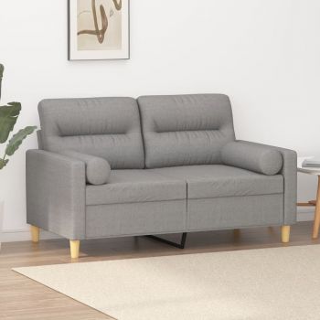 vidaXL Canapea cu 2 locuri, perne&pernuțe, gri deschis, 120 cm, textil