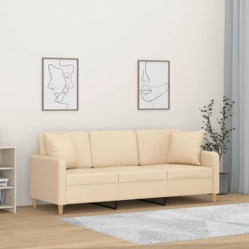 vidaXL Canapea cu 3 locuri cu perne&pernuțe crem 180 cm textil