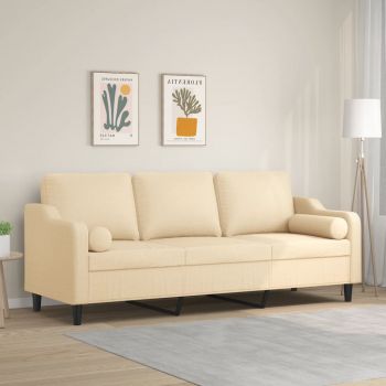 vidaXL Canapea cu 3 locuri cu perne&pernuțe crem 210 cm textil