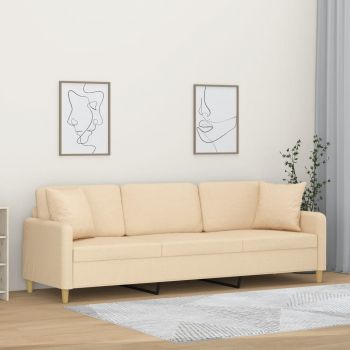 vidaXL Canapea cu 3 locuri cu perne&pernuțe crem 210 cm textil