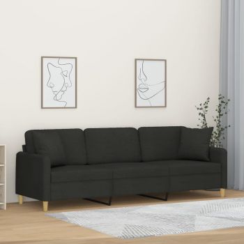 vidaXL Canapea cu 3 locuri cu perne&pernuțe negru 210 cm textil