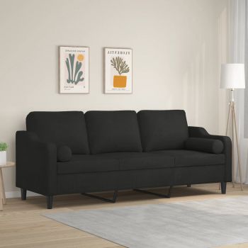 vidaXL Canapea cu 3 locuri cu perne&pernuțe negru 210 cm textil
