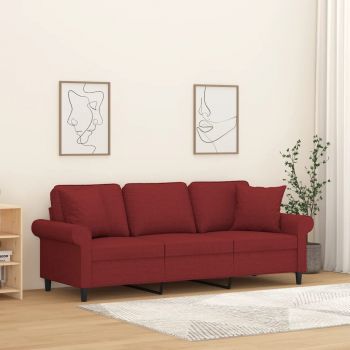 vidaXL Canapea cu 3 locuri cu perne&pernuțe roșu vin 180 cm textil