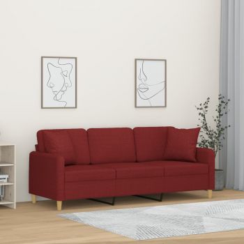 vidaXL Canapea cu 3 locuri cu perne&pernuțe roșu vin 180 cm textil