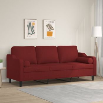 vidaXL Canapea cu 3 locuri cu perne&pernuțe roșu vin 210 cm textil