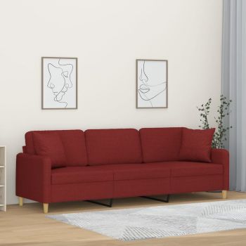 vidaXL Canapea cu 3 locuri cu perne&pernuțe roșu vin 210 cm textil