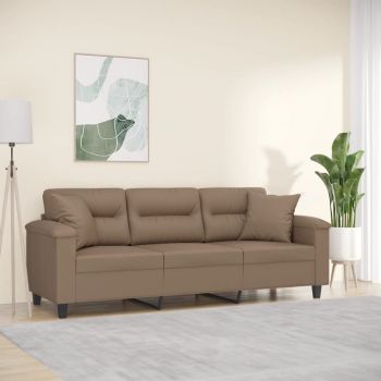 vidaXL Canapea cu 3 locuri, perne&pernuțe cappuccino 180 cm piele eco