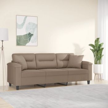 vidaXL Canapea cu 3 locuri, perne&pernuțe gri taupe 180 cm microfibră