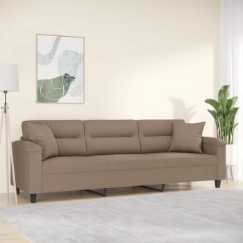 vidaXL Canapea cu 3 locuri, perne&pernuțe gri taupe 210 cm microfibră