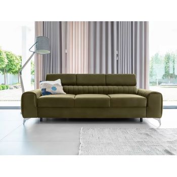 Canapea Extensibila, 3 Locuri, Tetiere Reglabile, tapitata cu stofa, Laurette Plus Verde Olive, l261xA97xH75-105 cm