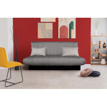 Canapea extensibila Click-Clack Felicity, 195x75x90 cm, lada depozitare, husa textil, Gri inchis la reducere