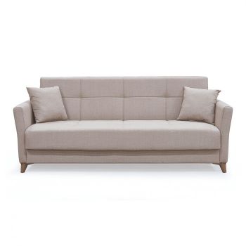 Canapea LOREN extensibila, 3 locuri, cu arcuri si lada depozitare, bej, 203x85x85 cm