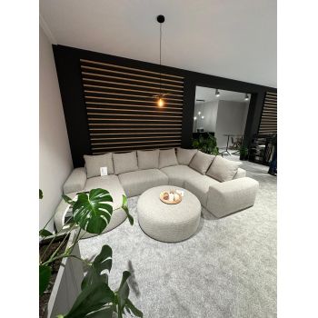 Coltar Fix, cu Sezlong pe Stanga si taburet inclus, tapitat cu stofa boucle, Aresa Toffee, l357xA239xH89 cm