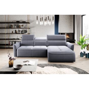 Coltar Fix, Sezlong pe Dreapta, Lada de Depozitare, Mecanism Electric Relax, Tetiere Reglabile, Murielle Mini, l260xA175xH87-100 cm
