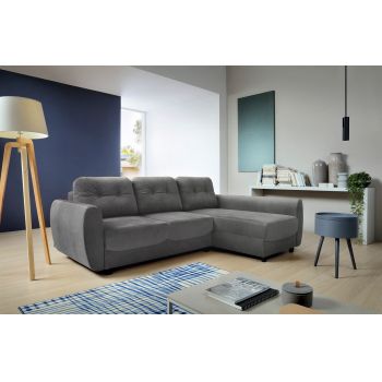 Coltar Hampton Gri Extensibil, Sezlong pe Dreapta, tapitat cu Stofa, cu Lada de Depozitare, Perne Incluse, l236xA167xH89 cm