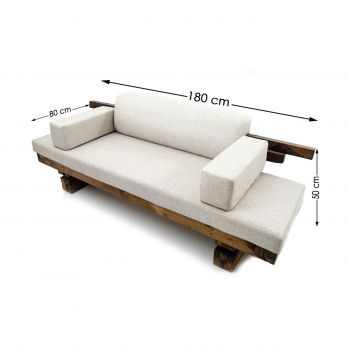 Canapea 2 locuri, Massive Design, Luna Small, 180x50x80 cm, Maro/Alb