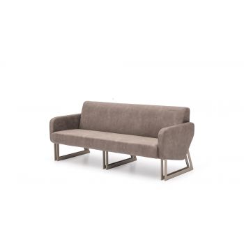 Canapea Fixa, 3 Locuri, tapitata cu stofa si piele ecologica, Montec Grej, l170xA80xH78 cm