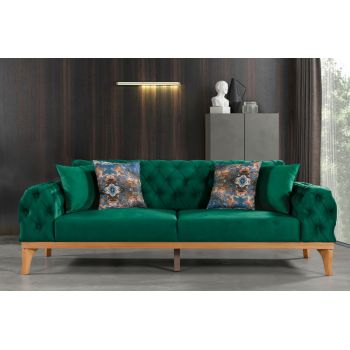 Canapea Functie Sleep, 3 Locuri, tapitata cu Stofa, Spatar Reversibil, Elena Velvet Verde, l230xA95xH85 cm