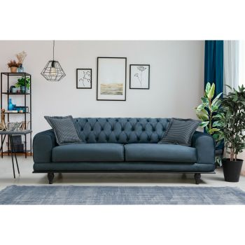 Canpea Fixa Arredo Capitonata, 3 Locuri, 220x95x80 cm - Albastru Navy ieftina