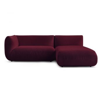 Colțar burgundy cu tapițerie din catifea reiată (cu colțar pe partea dreaptă) Lecomte – Bobochic Paris