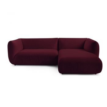 Colțar burgundy cu tapițerie din catifea reiată (cu colțar pe partea dreaptă) Lecomte – Bobochic Paris