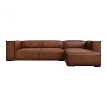 Colțar maro coniac cu tapițerie din piele (cu șezlong pe partea dreaptă) Madame – Windsor & Co Sofas