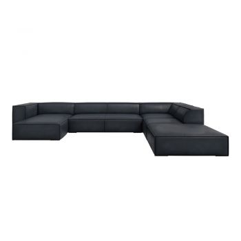 Colțar negru cu tapițerie din piele (cu șezlong pe partea dreaptă) Madame – Windsor & Co Sofas